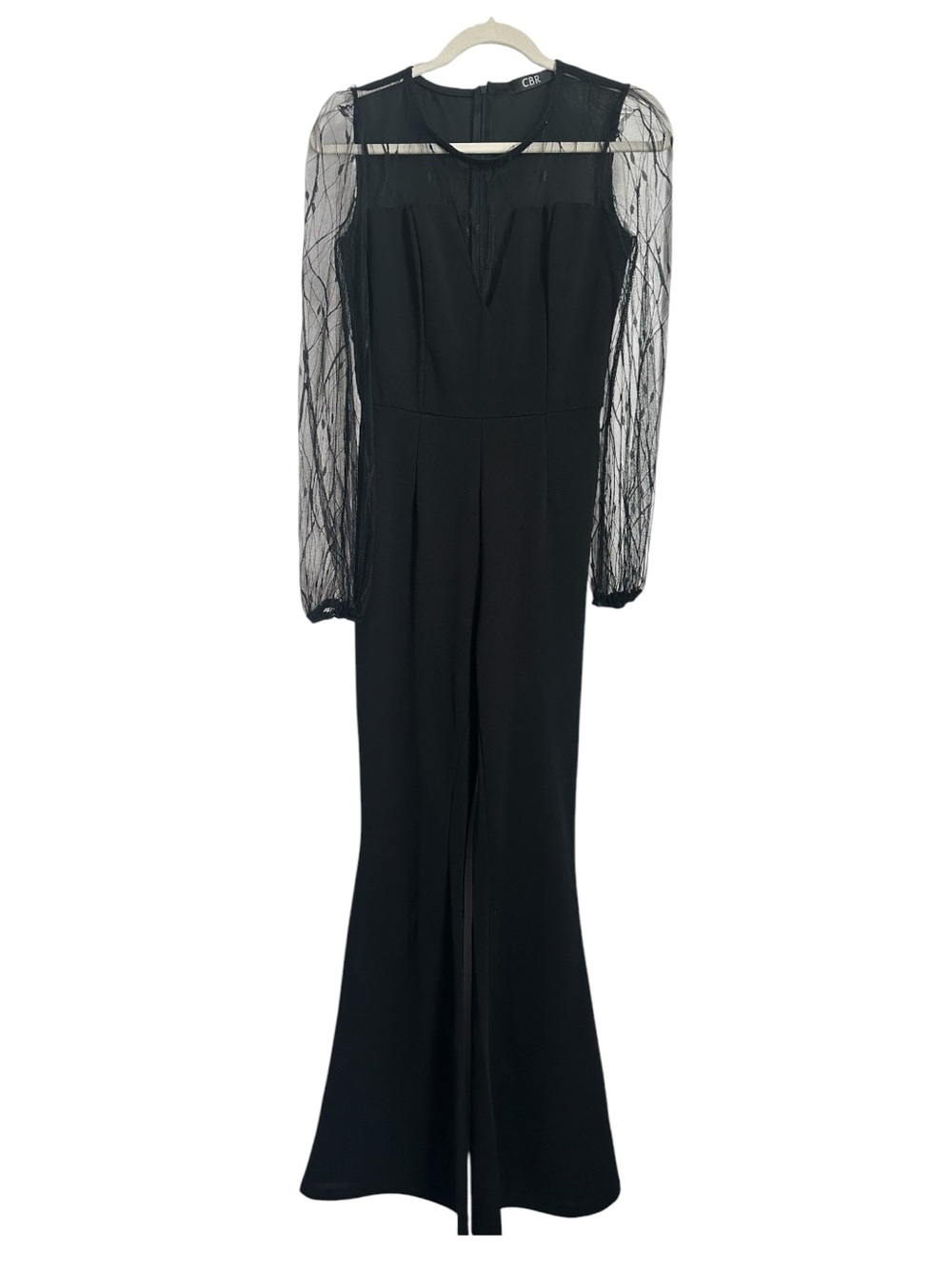 CBR Black Sheer-Sleeve Wide-Leg Jumpsuit